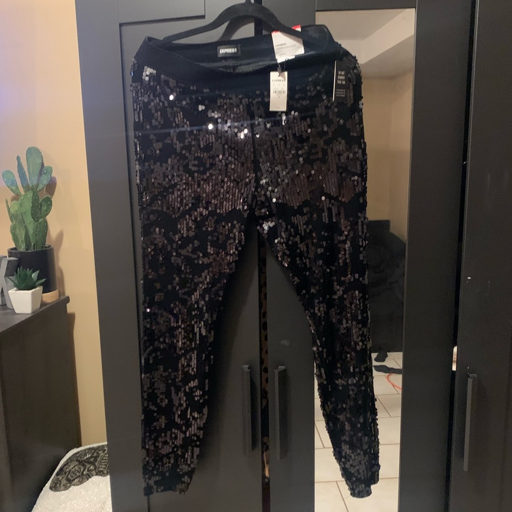 BRAND NEW Black Sequin and velvet leggings